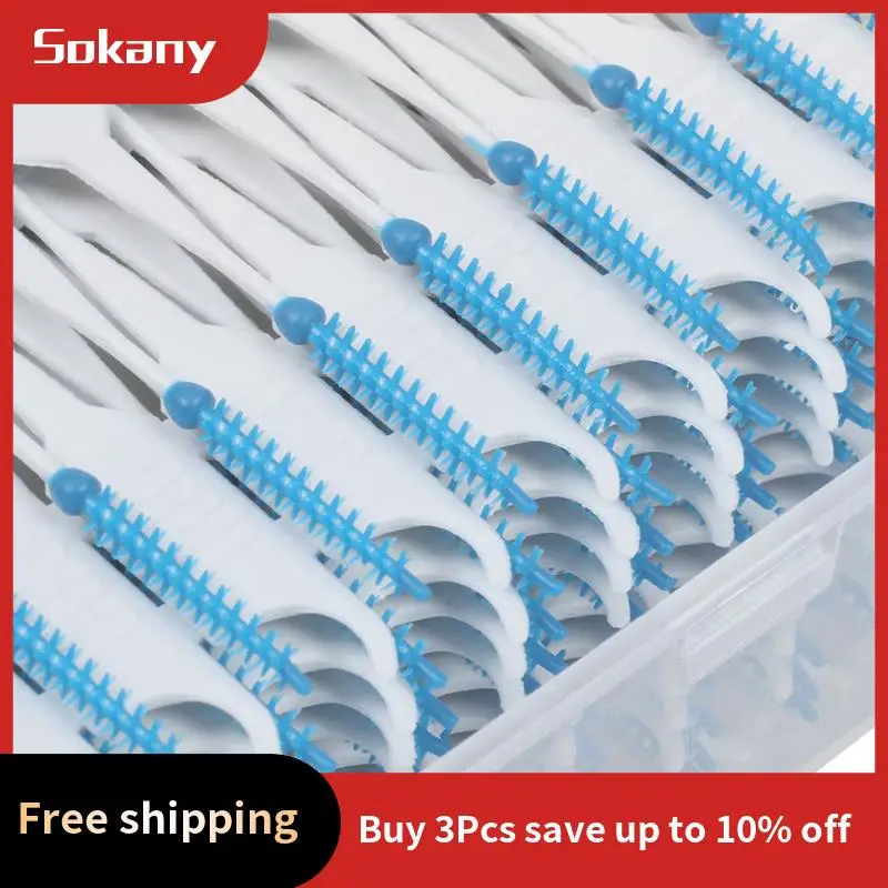 HIM-600Pcs/Box Soft  Floss Interdental Brush Disposable Teeth Stick Toothpicks Floss Tooth Pick Oral Care Brush Clean