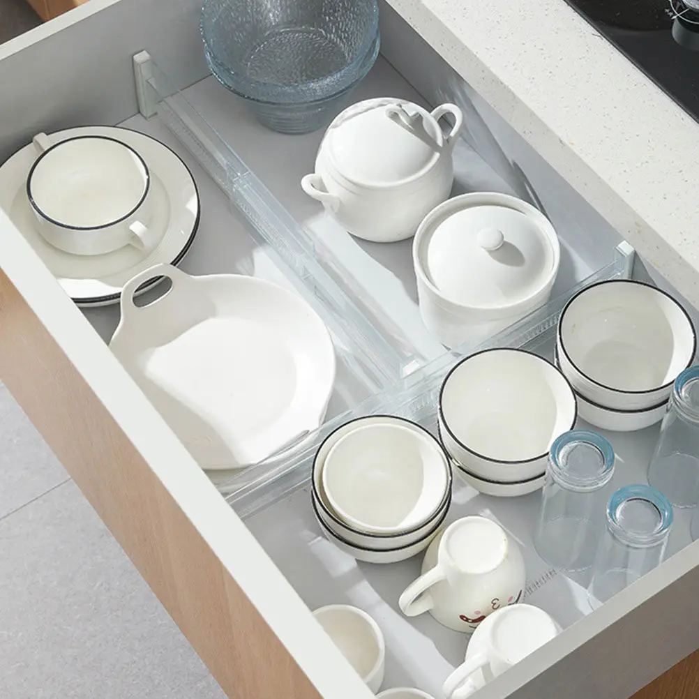 2個入り多機能引き出し仕切り板-透明プラスチック製伸縮式ディバイダー-寝室-キッチン-クローゼット-引き出し整理用