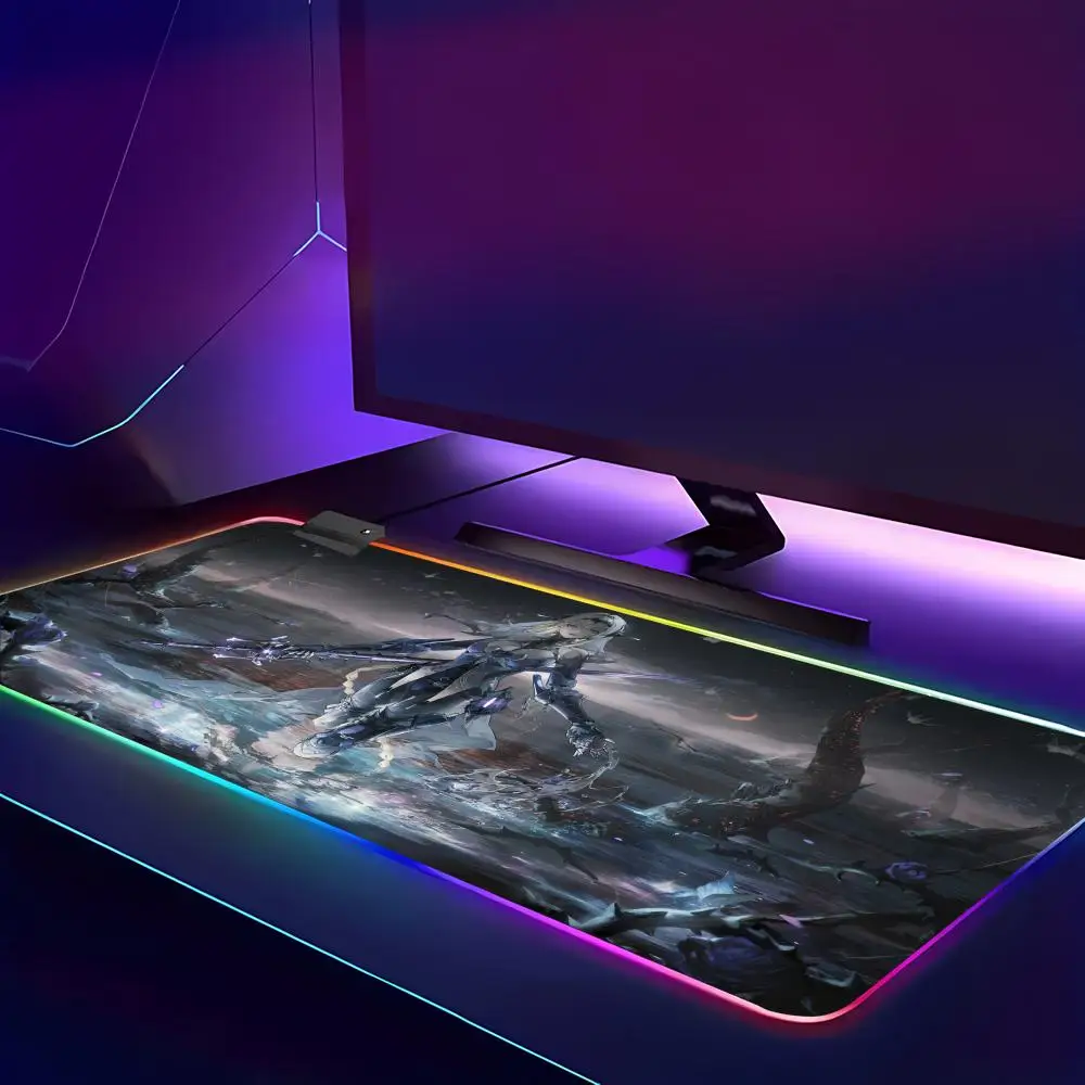 Alas Mouse HD Printing GRAY RAVEN PUNISHING Baru, Alas Mouse Gaming RGB HD Gamer Besar dengan Lampu LED, Alas Mouse Komputer PC Anti Selip