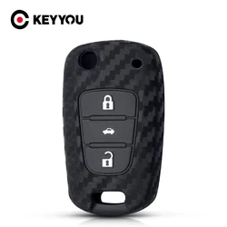 KEYYOU For Hyundai I30 IX35 For Kia K2 K5 For KIA Carbon Fiber Silicone Car Key Case Flip Fob Car Keys Protector Cover 3 Buttons