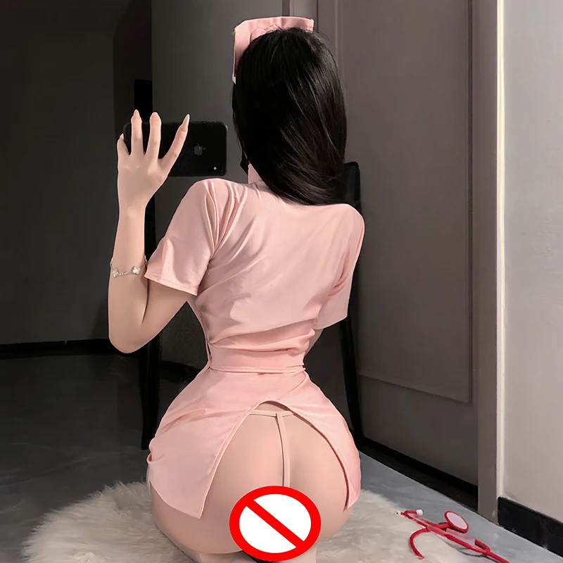 Costume d'infirmière Sexy, uniforme de Cosplay, robe creuse rose Kawaii, jeu de rôle de docteur, ensemble de séduction, Lingerie, pyjama pour femmes