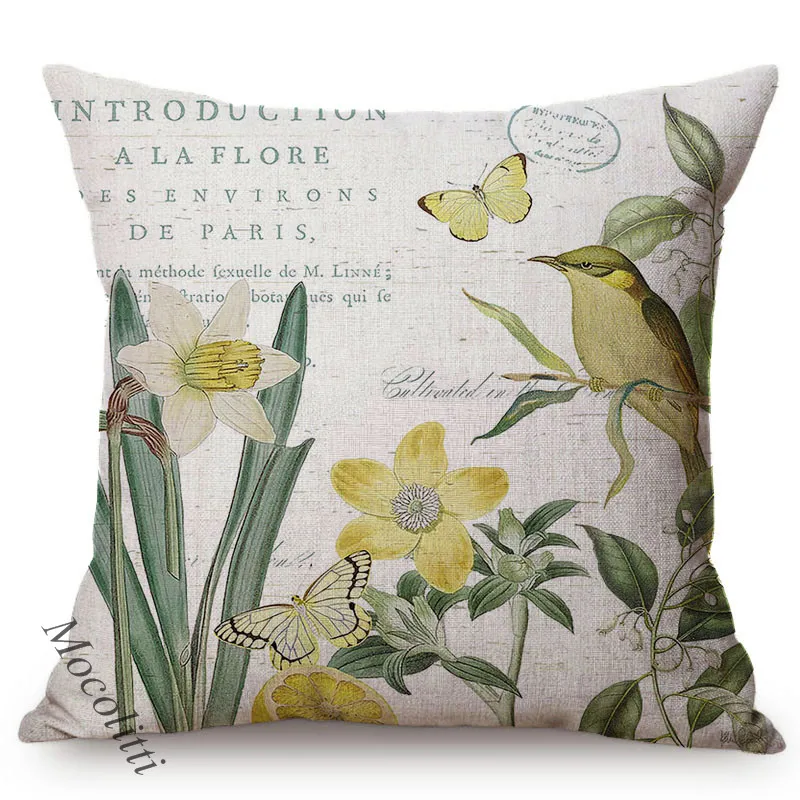 Elegant Florals Luxury Home Decoration Throw Pillow Case Sunflower Butterfly Vintage Poster Sofa Chair Cushion Cover cojines