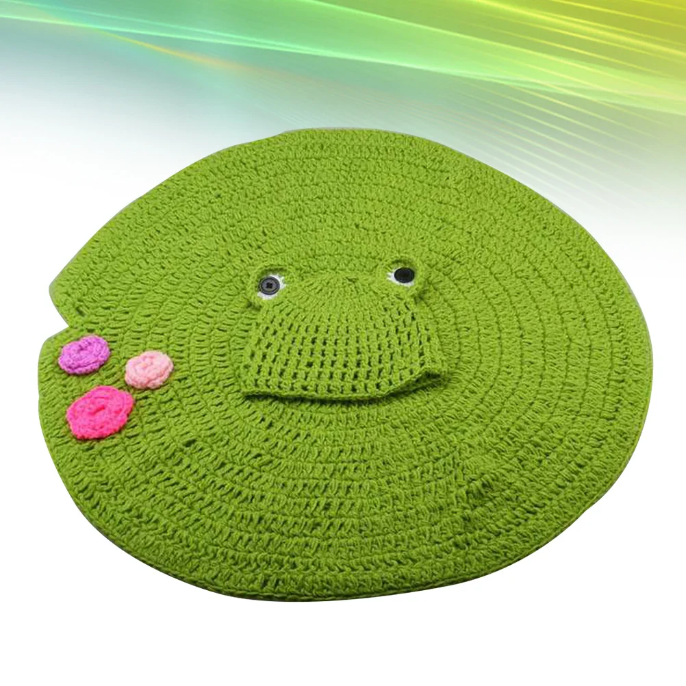 

Crochet Baby Costume Set Handmade Eco-Friendly Yarn Beanie Lotus Leaf Blanket for Infant Girl Boy 0-6M Photo Shoot Accessory