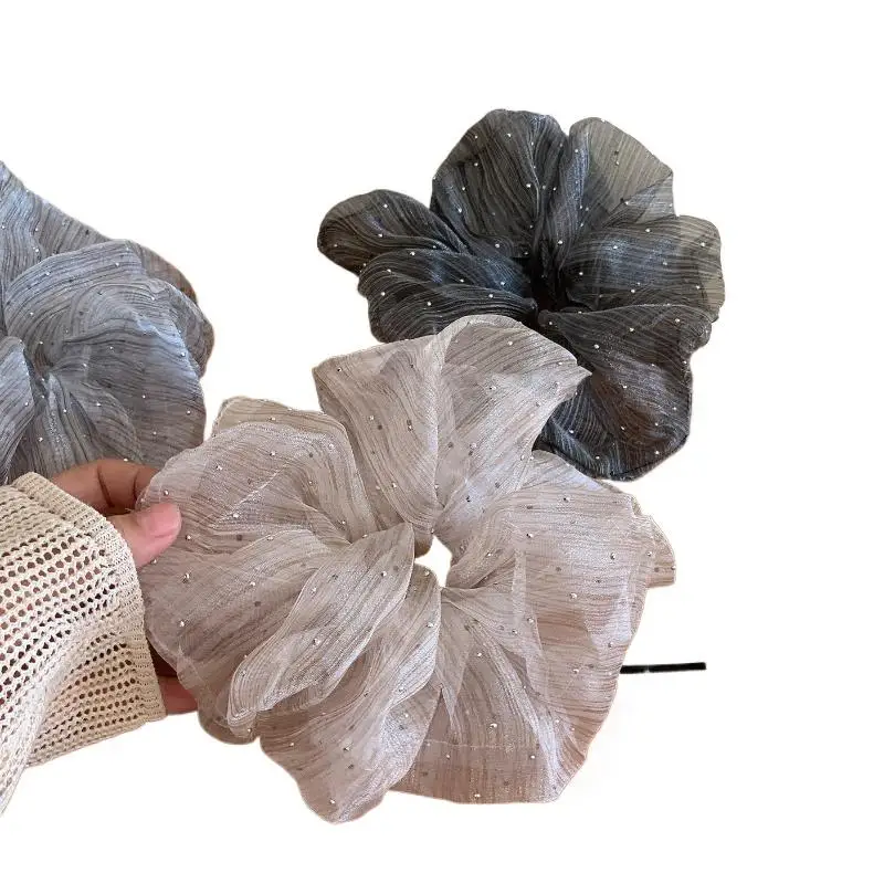 Glitzer-Tüll-Haargummi, großes Scrunchie, transparentes Netz-Haargummi, weiches, großes Haargummi für Damen, für den Alltag, Partys, Frisuren, Haar-Accessoires – Detail 6