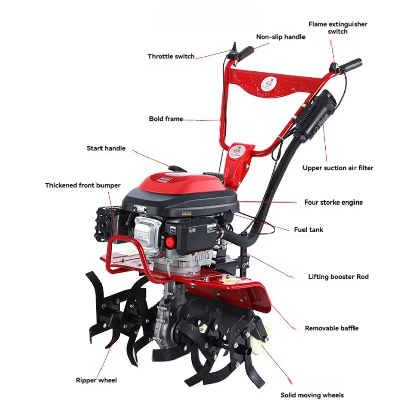 4000W Micro Tiller 200 Four-stroke Small Soil Loosening Agricultual Ditch Rotary Tiller Plowing Machine Agricultural Tools