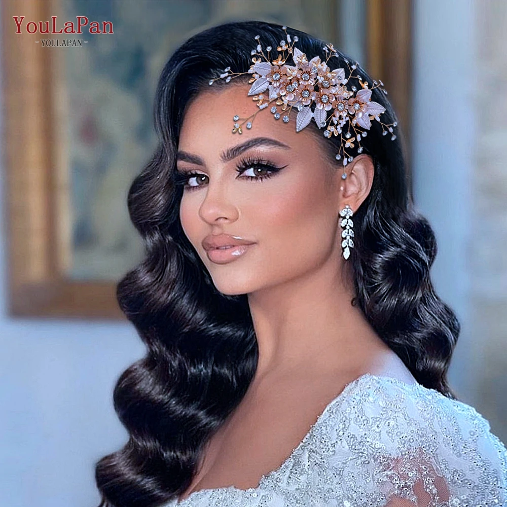 YouLaPan-peine de pelo de novia con flores de aleación, horquillas con diamantes de imitación para dama de honor, accesorios para el cabello de hoja, tocado, HP358