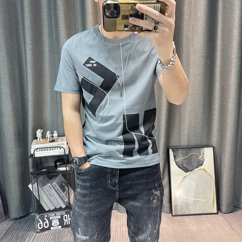 Fashion O-Neck Short Sleeve All-match Printed Letter T-Shirts Men Clothing 2024 Summer New Loose Korean Tops Casual Tee Shirt