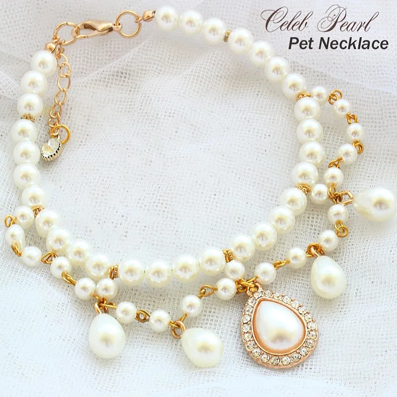 

Free Shipping Pet Necklace Dog Accessories Exclusive Design! Court Baroque Style Vintage Teardrop Pearl Petal Cat Poodle Maltese