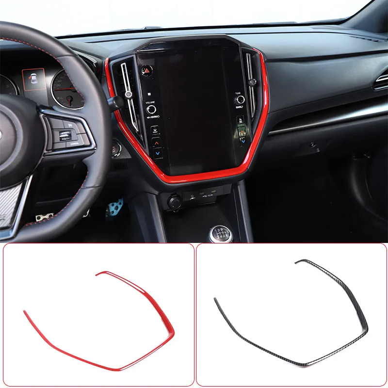 ABS Carbon fibe/Red For Subaru WRX 2021-2023 Car Central Control Air Outlet U-shaped Decorative Strip Sticker Car Accessories