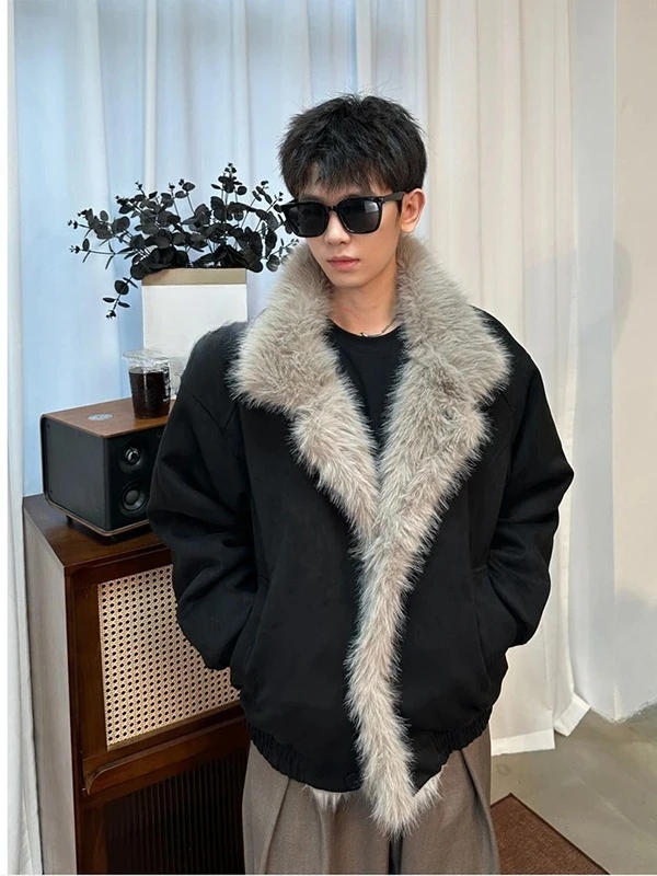 سترات قطنية عصرية للرجال لشتاء 2025 معاطف جديدة من الفرو وياقة من الفرو الصناعي سترات أنيقة سميكة ودافئة وعصرية من القطن #2