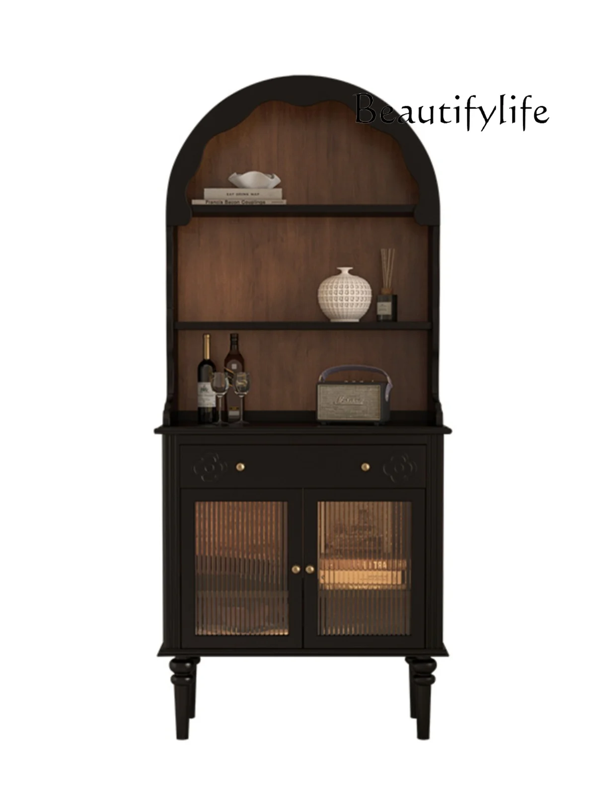 

French retro solid wood display medieval multi-functional display wine cabinet American retro dining side bookcase