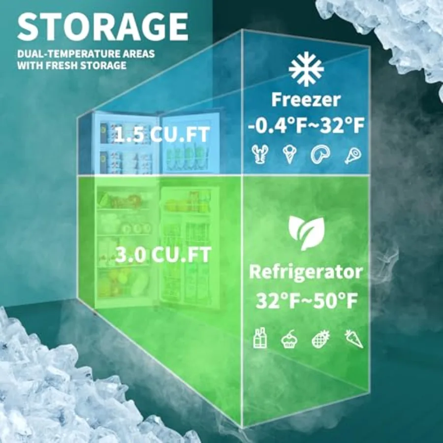 ثلاجة صغيرة مدمجة ببابين مع فريزر 4.5 قدم مكعب لغرفة النوم والمكتب والمرآب وأرفف قابلة للتعديل وإضاءة LED للباب قابلة للعكس 7 لتر
