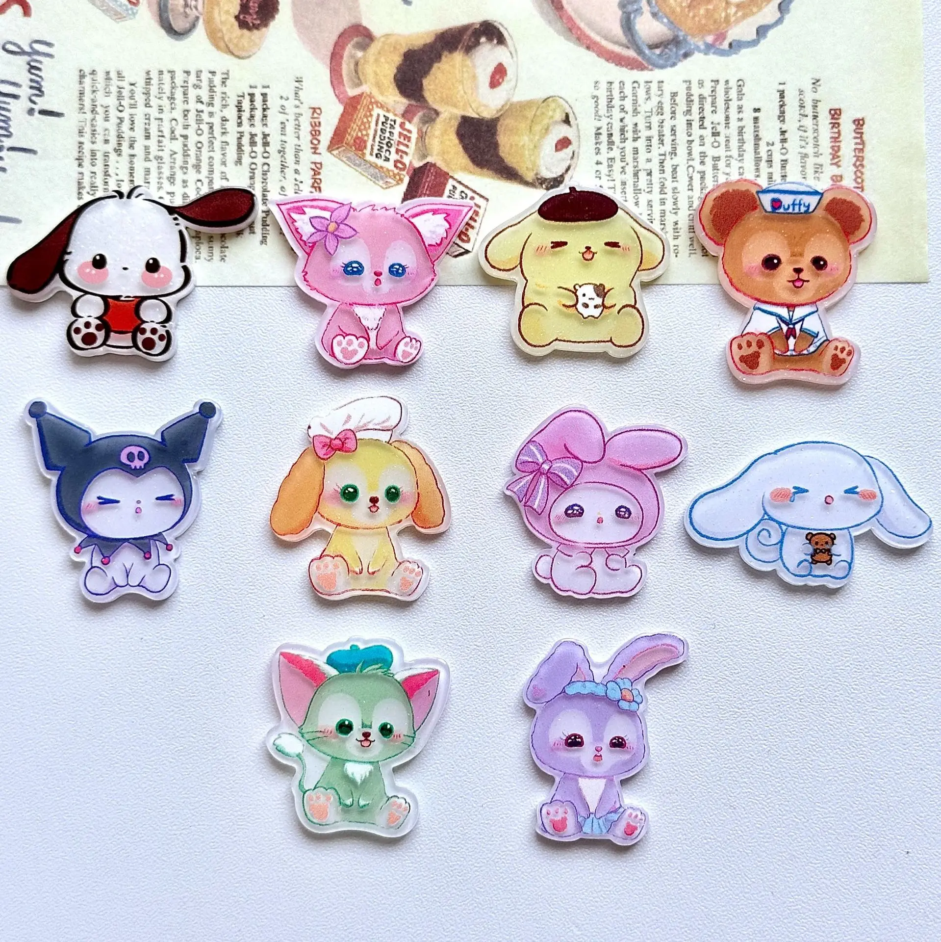 10Pcs New Acrylic Kawaii Cute Cartoon Anime lamb Sticker Series Clip Book DIY Jewelry Children Gift Hairpin Accessories