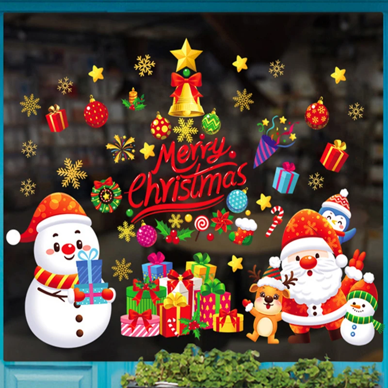 2025 New year Merry Christmas Wall Window Stickers Santa Claus Window Clings Decal Christmas Decoration For Home