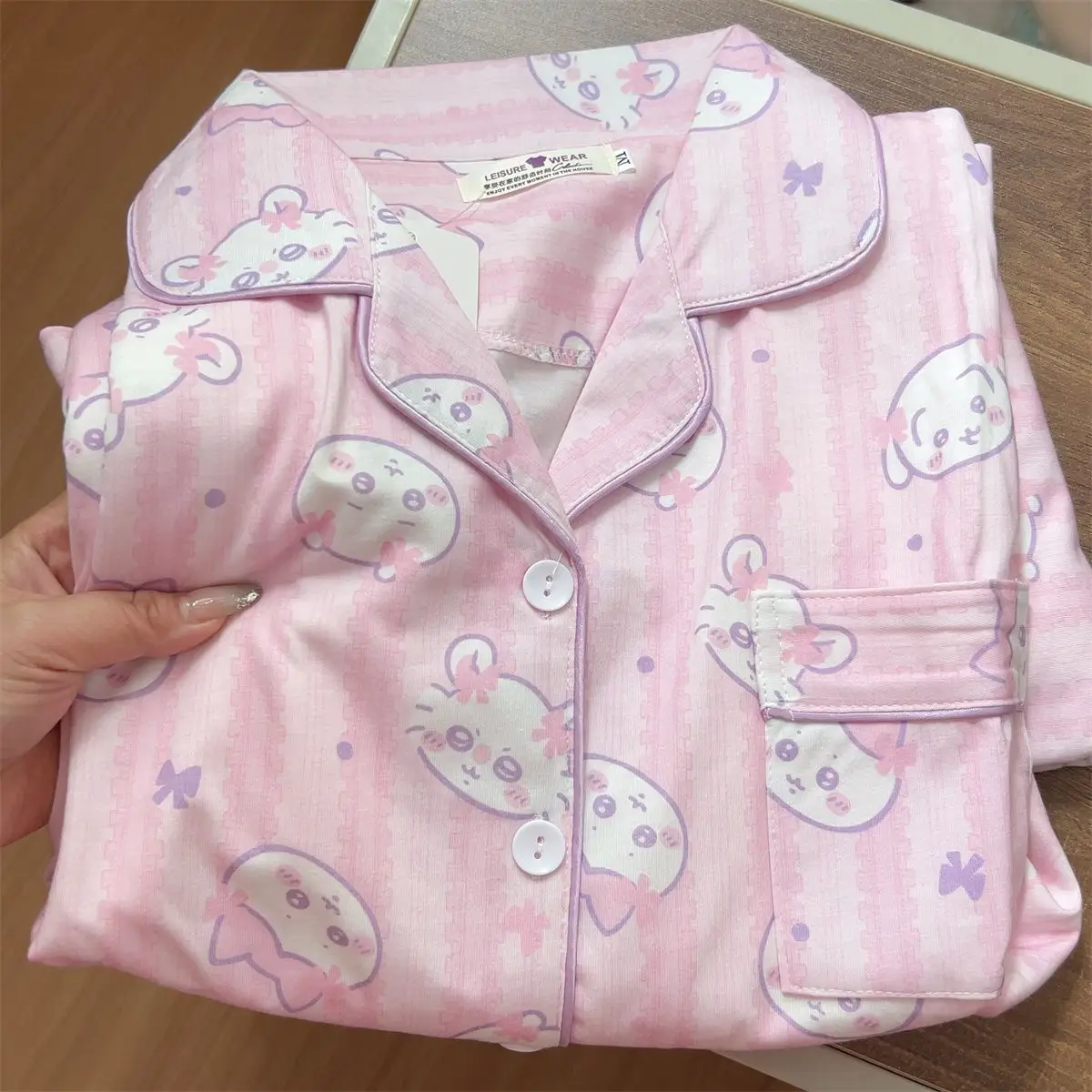 Anime Japanese Y2K Chiikawa Women's Spring Autumn Pajamas Hachiware Long Sleeves Long Pants Cute Student Leisure Lapel Homewear - view 2
