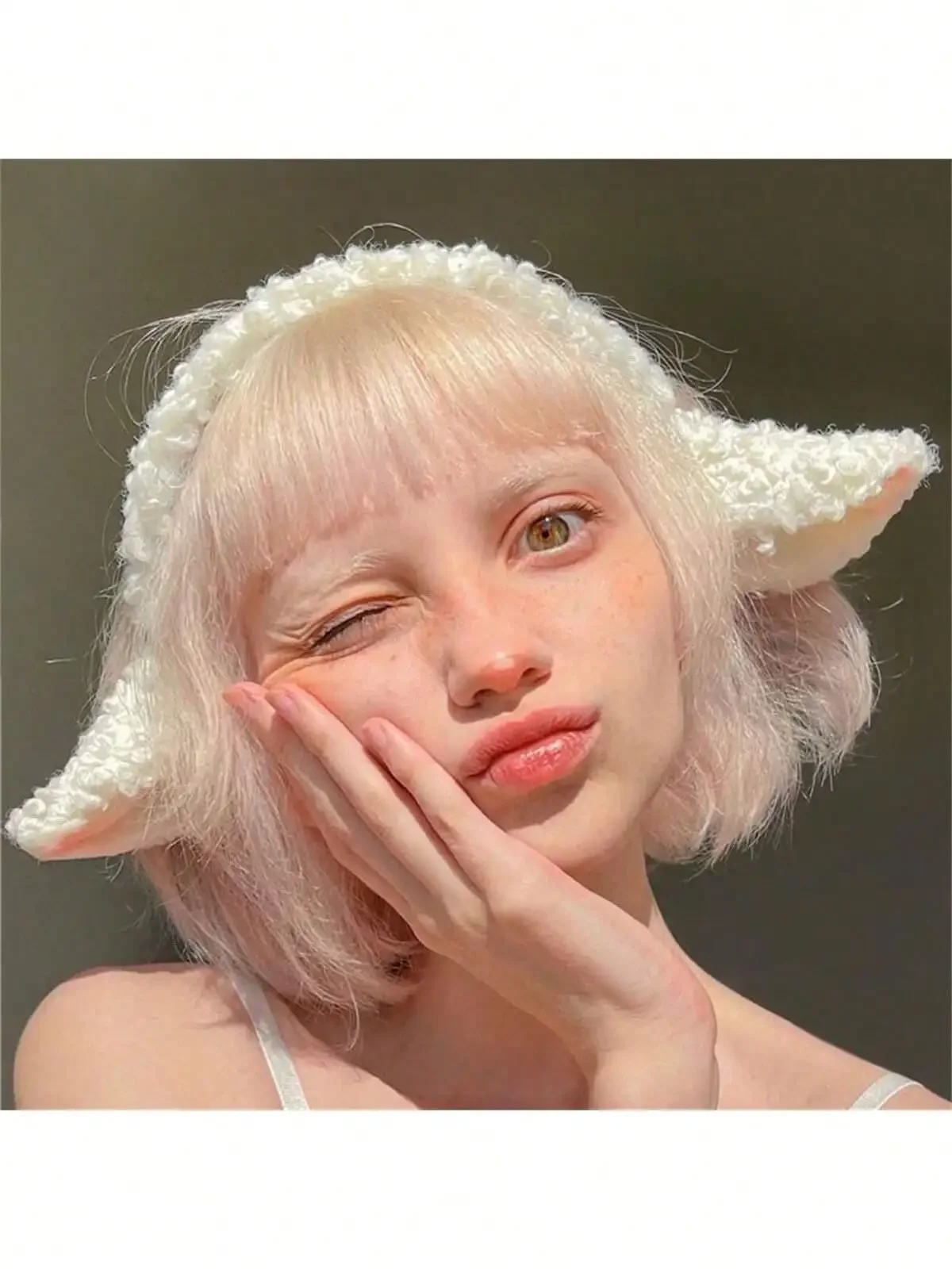 

1pc Women's White Cute Sheep Ear Lamb Wool Headband, Daily Makeup Washing Hair Hoop Costume Accessory ,Hairband For Women Head A