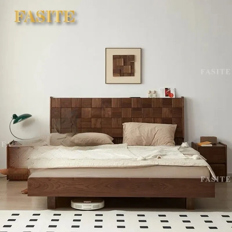North American Black Walnut Bed Frame 1.8m Modern Floating Platform Bed Nordic Solid Wood Double King Size Minimalist Bedroom