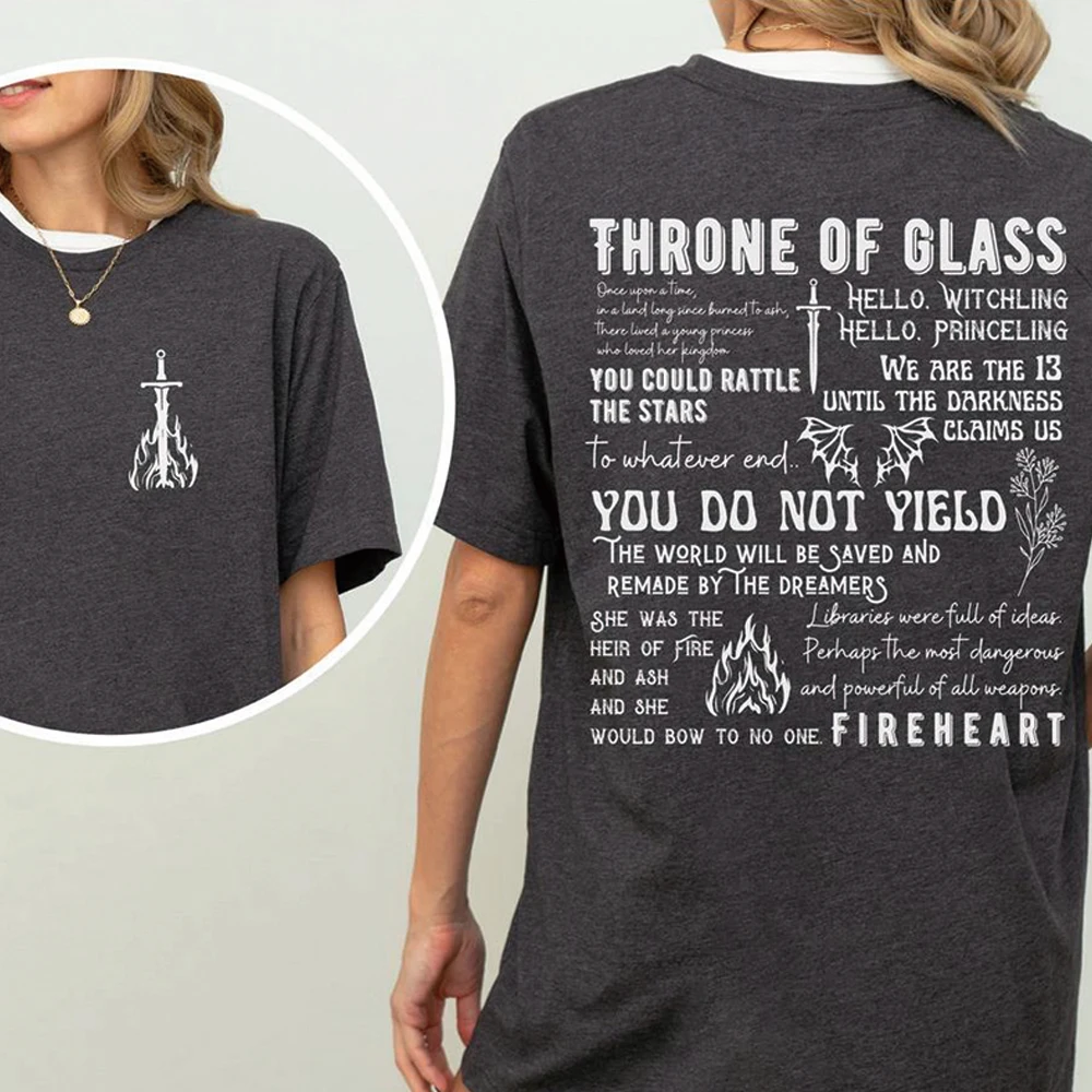 Throne of Glass 2 Sided T-shirt Sarah J Maas Tshirt TOG Tshirt Thirteen Tees Fireheart Gift To Whatever End Short Sleeves Tops