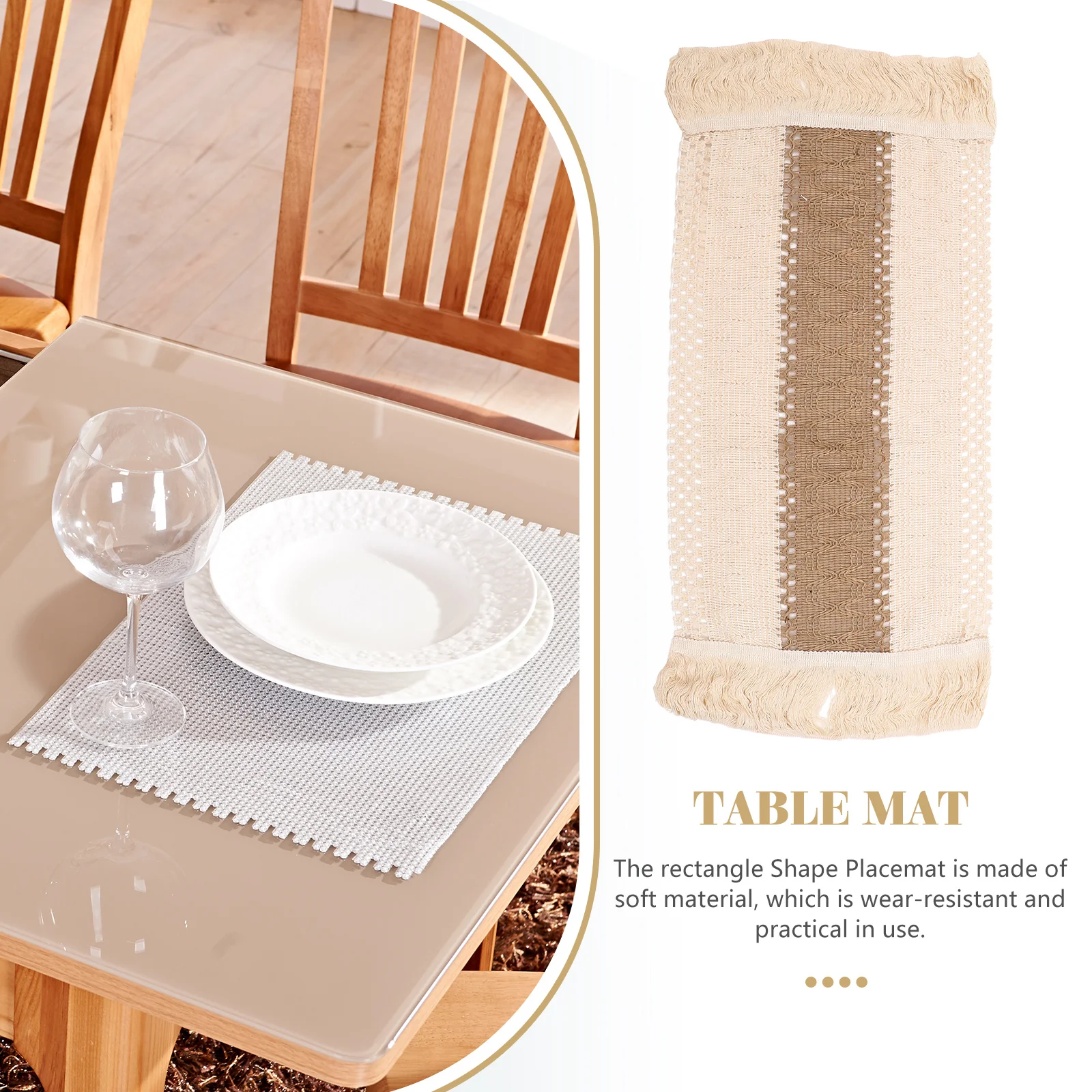 

2pcs Bohemian Style Rectangle Placemat Braided Dining Table Mat Heat Resistant Woven Tableware Pad For Home Restaurant Use