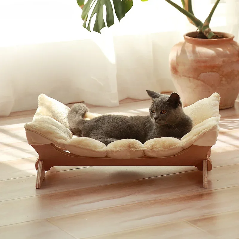 Wooden Cat Hammock Can Be Washable Cat Bed Mats Soft House Sleeping Cats Sofa Comfortable Pet Products Supplies Accessories