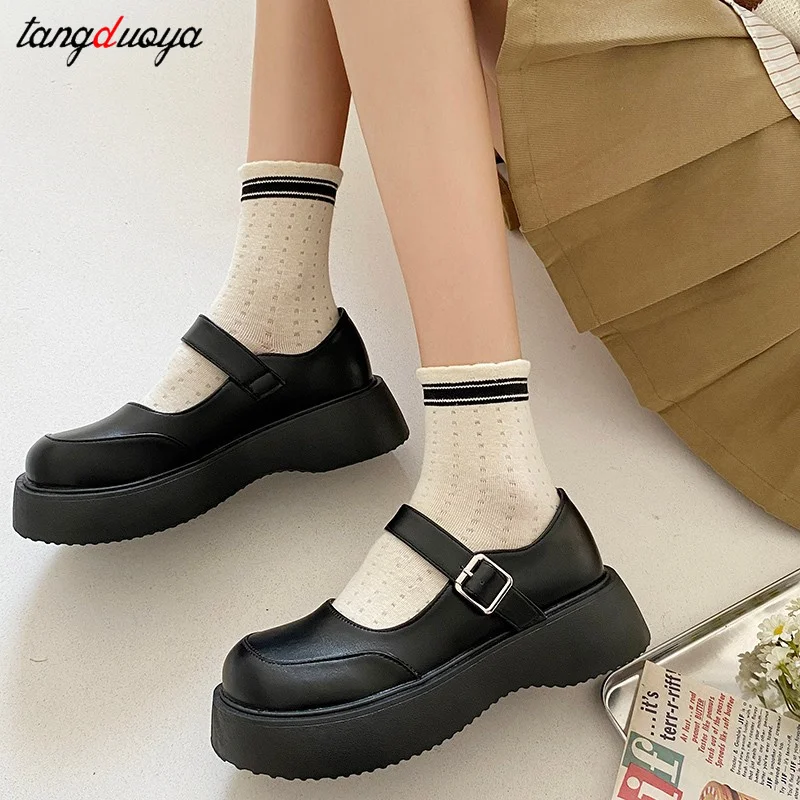 platform Mary Jane Shoes for Women Preppy Style Ankle Buckle Platform Pumps Woman Japanese Thick Heels School Shoes Mujer 2024