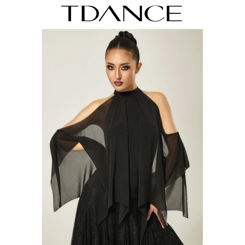 Индивидуальный женский комбинезон TDANCE JM-163 для выступлений: современный, с сетчатыми вставками и лямкой через шею, для уроков танцев
