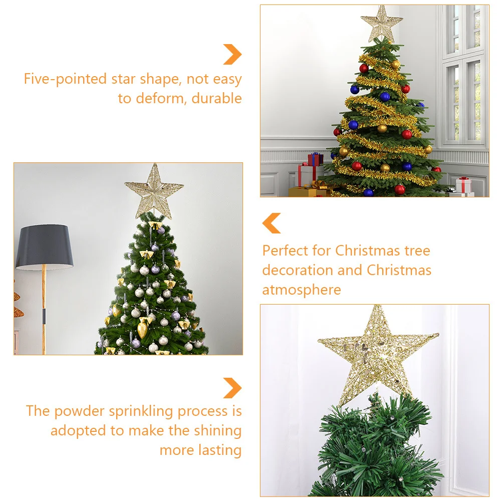 

2pcs Christmas Tree Top Five-Pointed Shine Dusting Technology Festive Decor For Holiday Party Decoration