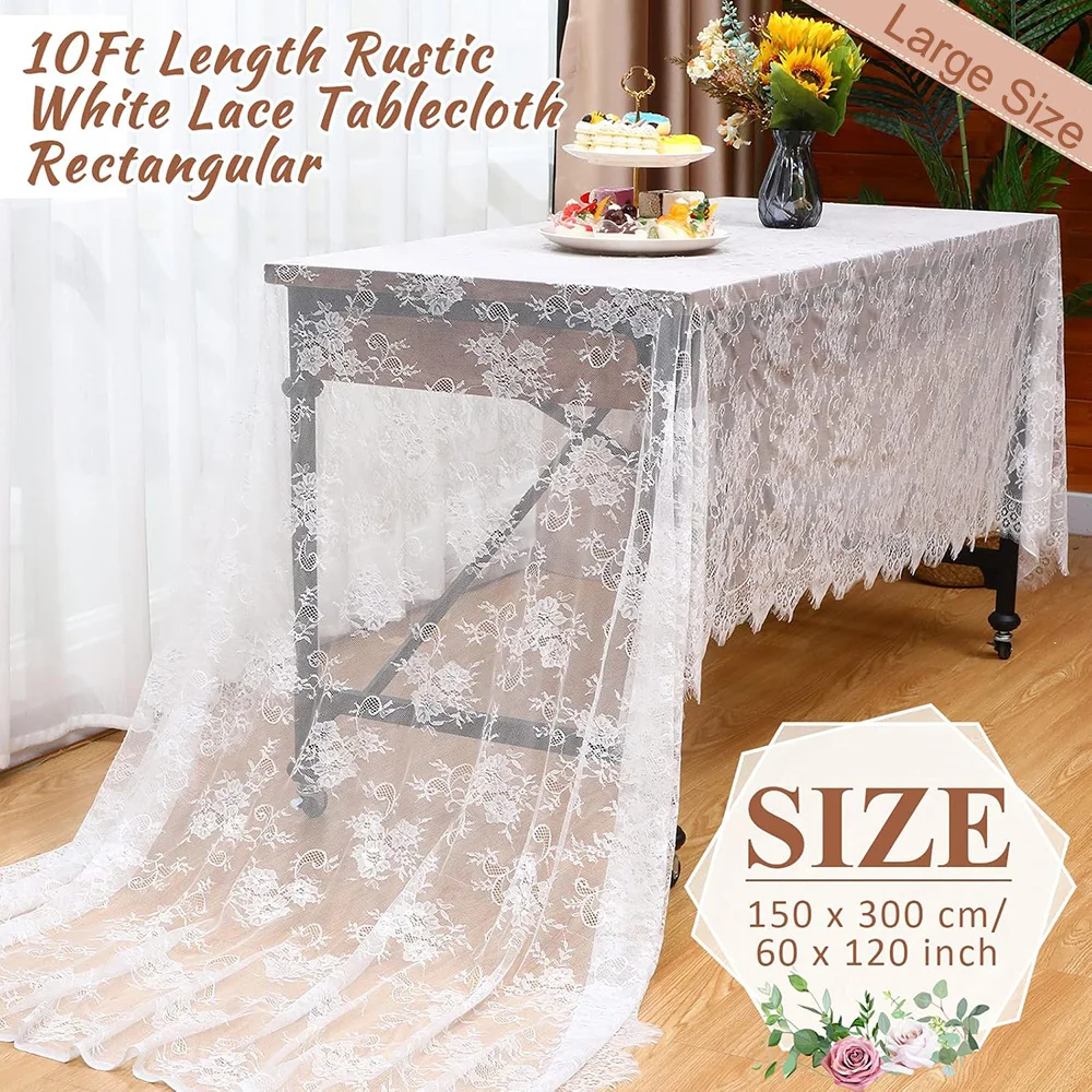 1/2/5 Pcs White Lace Tablecloths Rectangular 60 x 120'' Wedding Reception Table Decoration Overlay Rose Embroidered Table Cover