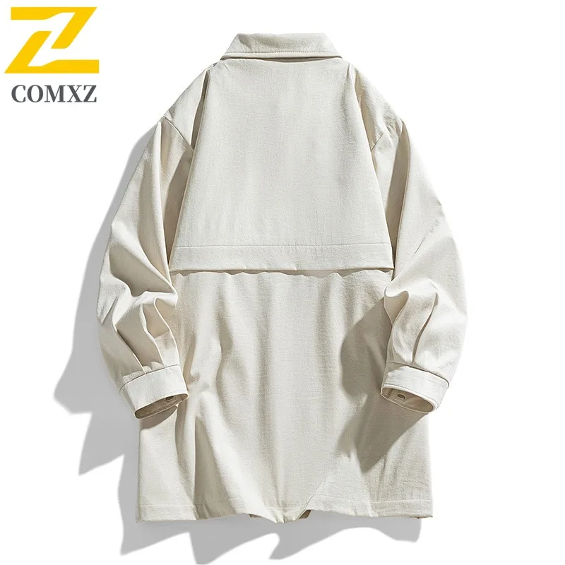 COMXZ العلامة التجارية TrenchCoat الرجال سترة الشق طوق الكورية أنيق خفيفة الوزن سترة واقية بلون المشي لمسافات طويلة يندبروف الخريف سترة #4