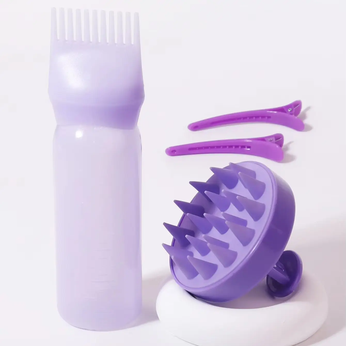 4pcs hair styling set - hair oiling bottle, shampoo brush, hair styling clip, scalp massage,special for real hair wigs