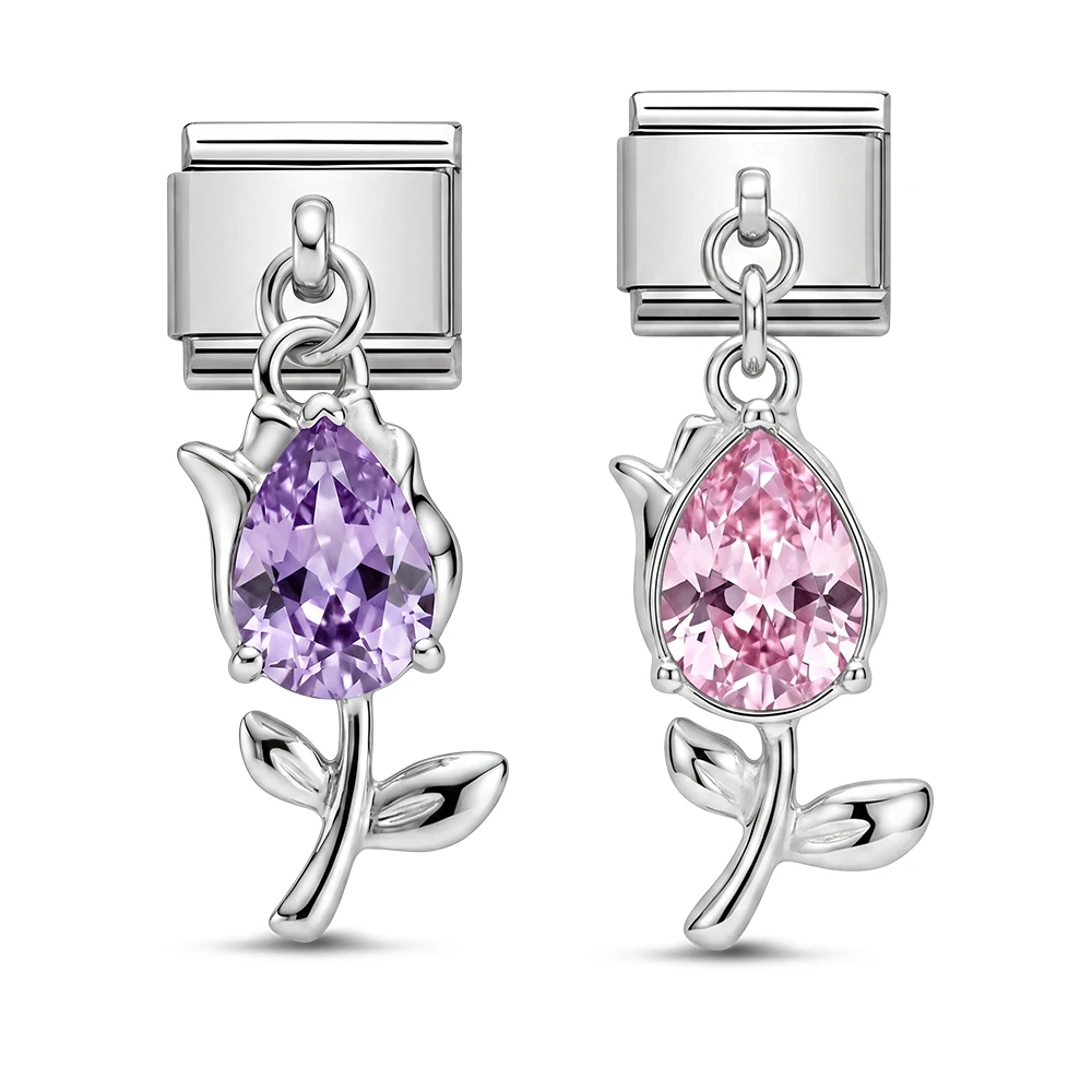 Italian 9mm charm links for bracelet tulip pendant jewelry making gift DIY fashion gift