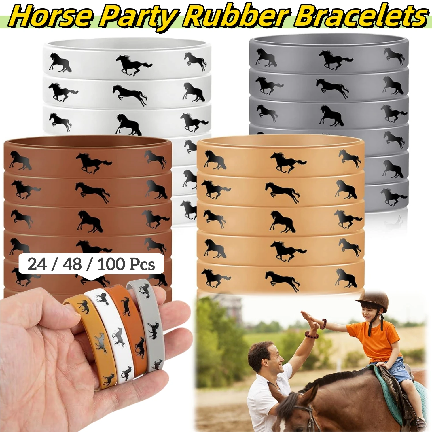 

24-100Pcs Horse Party Rubber Bracelets Horse Favors Rubber Bracelets Derby Day Horse Bracelets Silicone Horse Wristbands Gifts