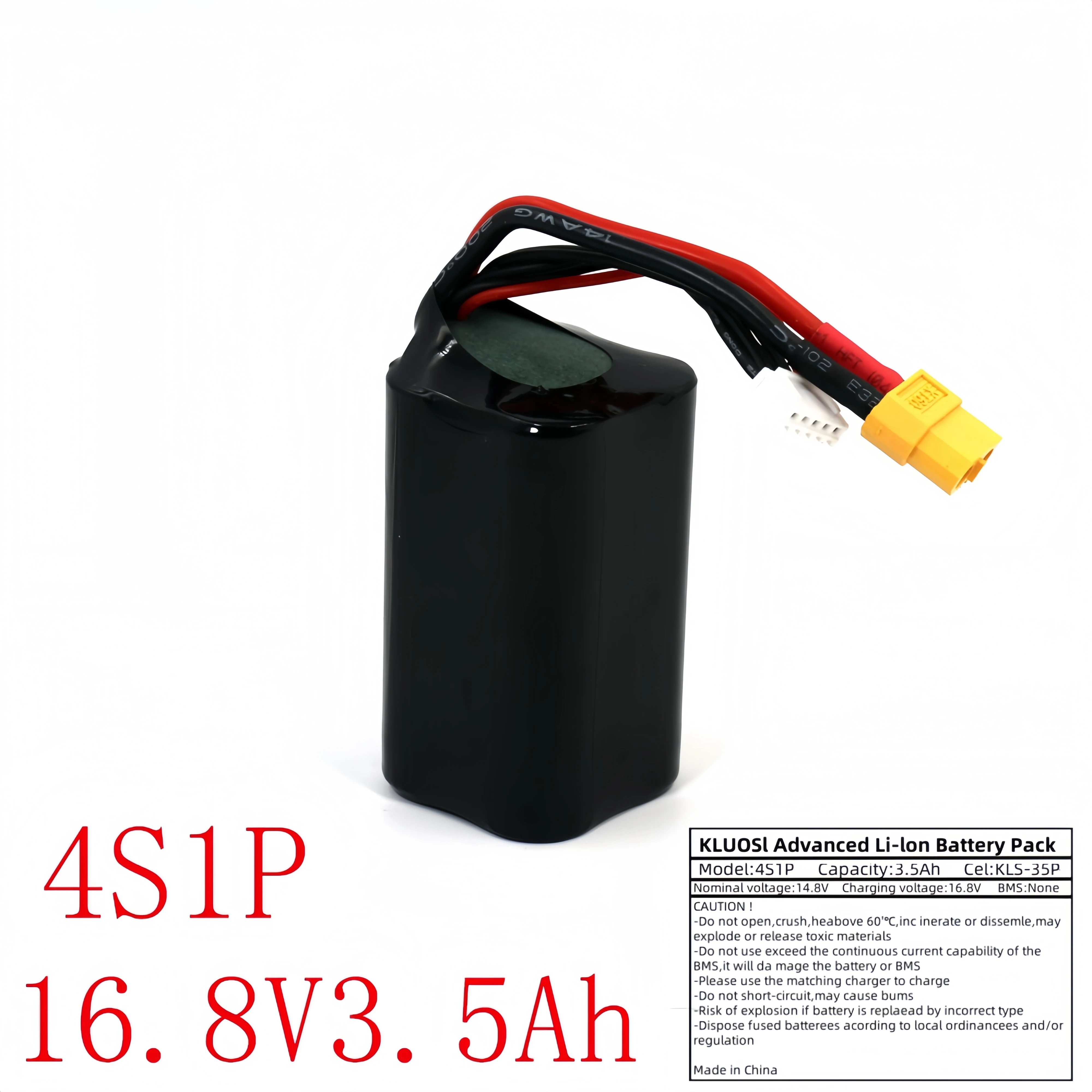 Kluosi 16.8V 3.5Ah 4S1P Li-ion Battery Replacement for RC Airplanes Quadrotors - UAV Li-Po Battery with XH2.54-5P XT60 Connector