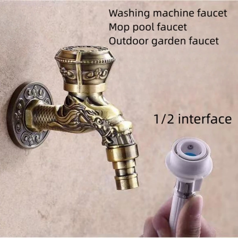 Outdoor Faucet Carving Wall Mounted Zinc Alloy Antique Faucet Garden Washbasin Faucet Decorative Garden Mop Faucet Outdoor Sink