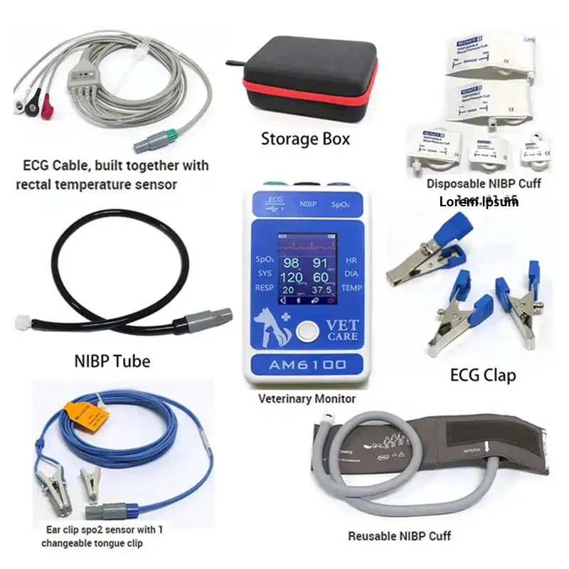 AM6100 veterinary monitor accessory, which can handle multiple vital signs: PR, HR, NIBP (blood pressure), Spo2, Resp (respirati