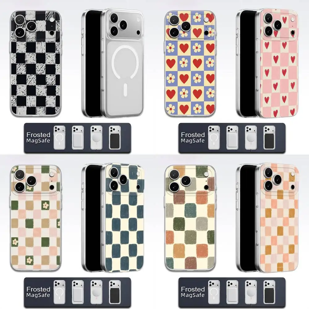 

Checkerboard Chess Board Square Flowers Phone Case For iPhone 17,16,15,14,13,12,11,Pro,Max,Plus,E,Air,Mini Magsafe Transparent