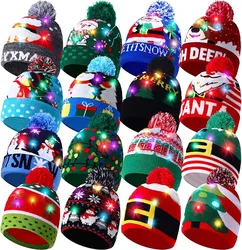 1/2/5/10 Pcs Christmas LED Light up Knitted Beanie Hat Christmas Sweater Beanie Hat Knitted Cap Unisex Novelty Winter Snow Hat