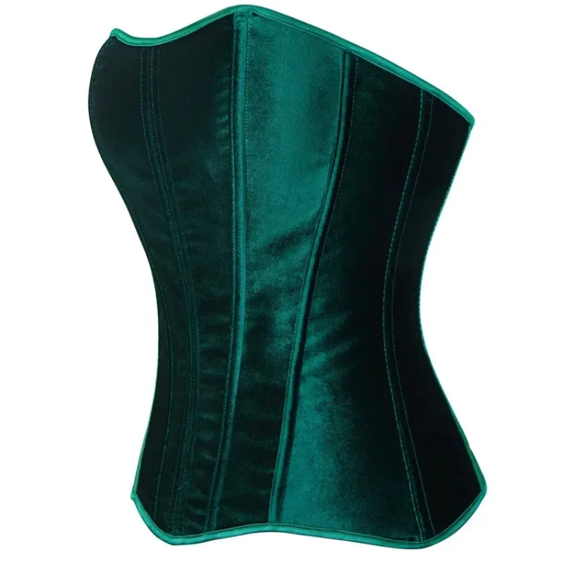Green Flannel Overbust Corset Tops Women Victorian Vintage Bustier Lace-up Shapewear Slimming Waist Shaping Korset with Zipper