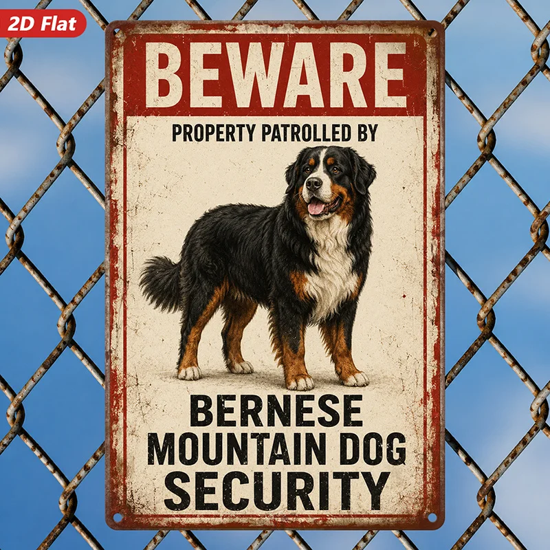 1pc Bernese Dog Warning Metal Sign Wall Art, Perfect for Kitchen Bedroom, Beware Patrol Message, Bernese Mountain Dog - view 5