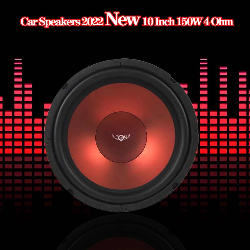 1pc  10 Inch 600W 4 Ohm  Red Metal Coating Bass Car Speaker  Woofer Acoustic Audio Vehicle Truck Air Open