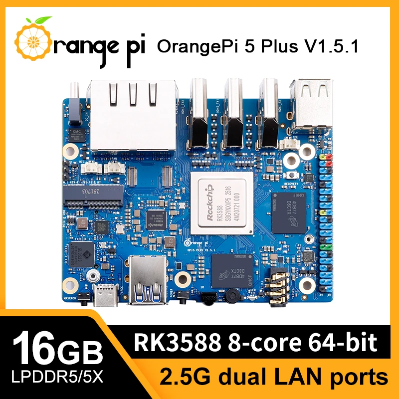 Orange Pi5 Plus 16GB لوحة كمبيوتر واحدة DDR5 8-Core Rockchip RK3588 Mini PC M2 فتحة PCIE Board تشغيل Linux/Android/Orange Pi OS