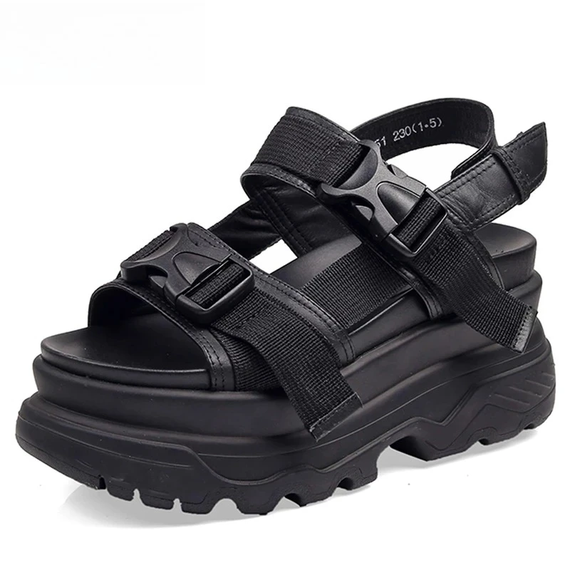 

Women 8cm Platform Sandals New Women Wedge High Heels Shoes Women Buckle Leather Canvas Summer Wedges Woman Sandal Zapatos Mujer