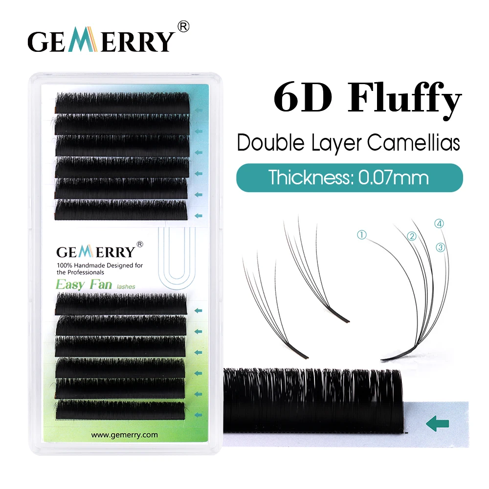 Gemerry Camellia Easy Fan Lashes do przedłużania rzęs Wielowarstwowe 6D Fluffy Russian Volume Lash Super Soft Natural Makeup Tools