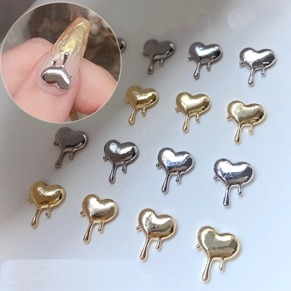 20pcs Chrome Punk Lava Nail Alloy Charm 3D Metal Texture Heart Drop Nail Tips Ornament DIY Gothic Manicure Nail Accessories