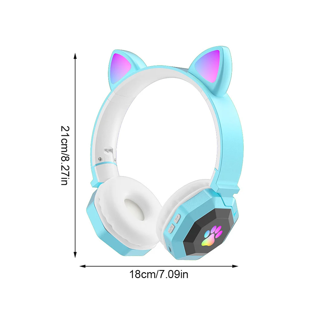 Headset Cartoon LED Wireless Headphone 3 5mm Foldable Bluetooth-compatible V5 0 Earphone  Blue