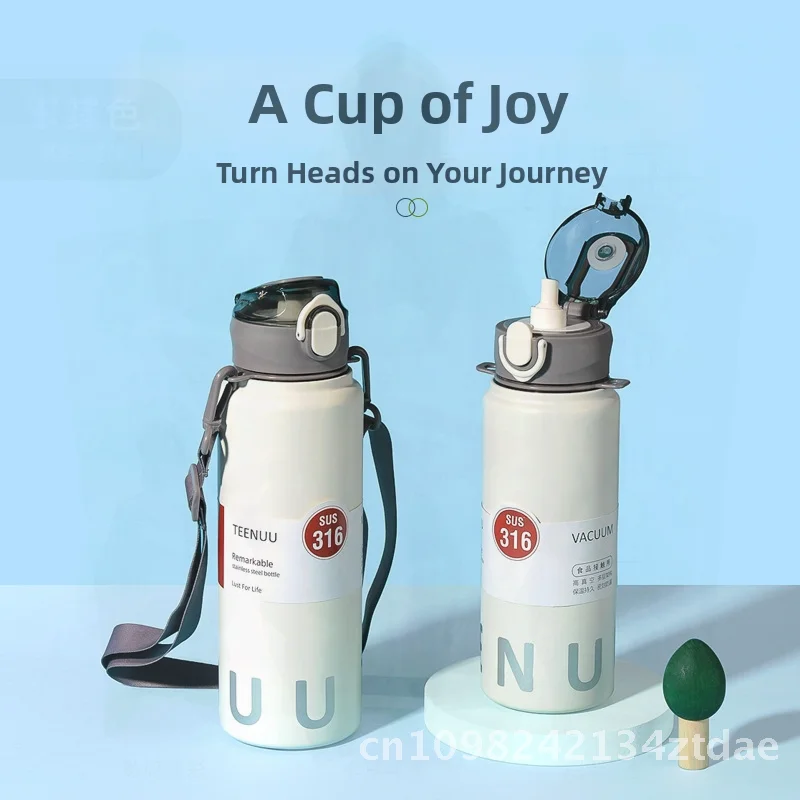 

Портативная чашка для воды из нержавеющей стали с вакуумной изоляцией, большая емкость, спортивный чайник из стальной соломы 316, для мужчин, женщин, студентов с