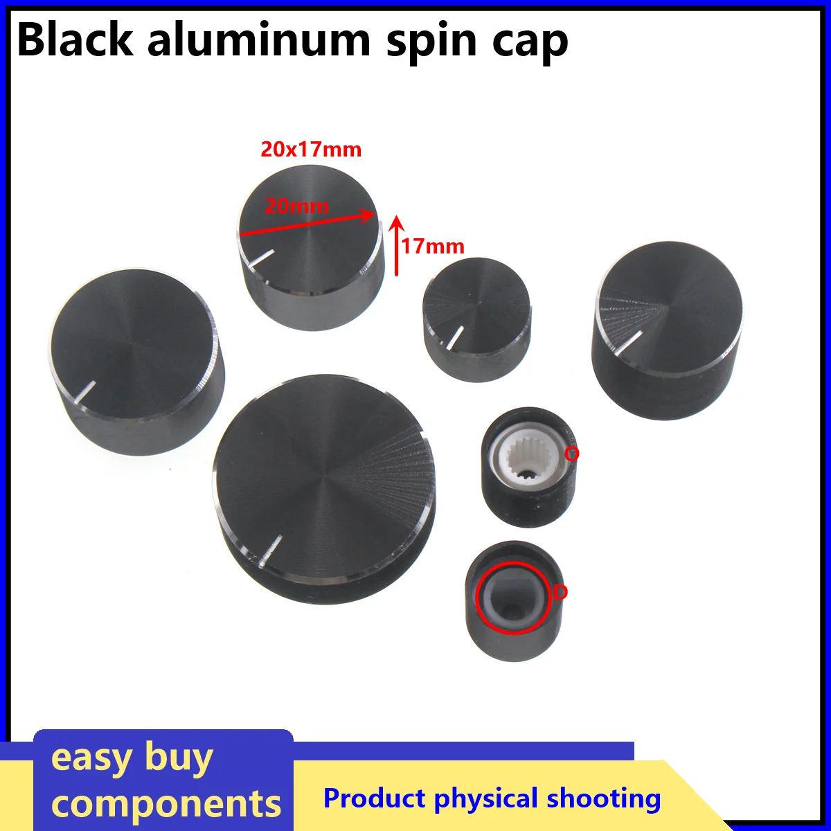 2PCS 6mm knob Black aluminum sound card potentiometer inner hole precision turned high quality volume amplifier adjustme