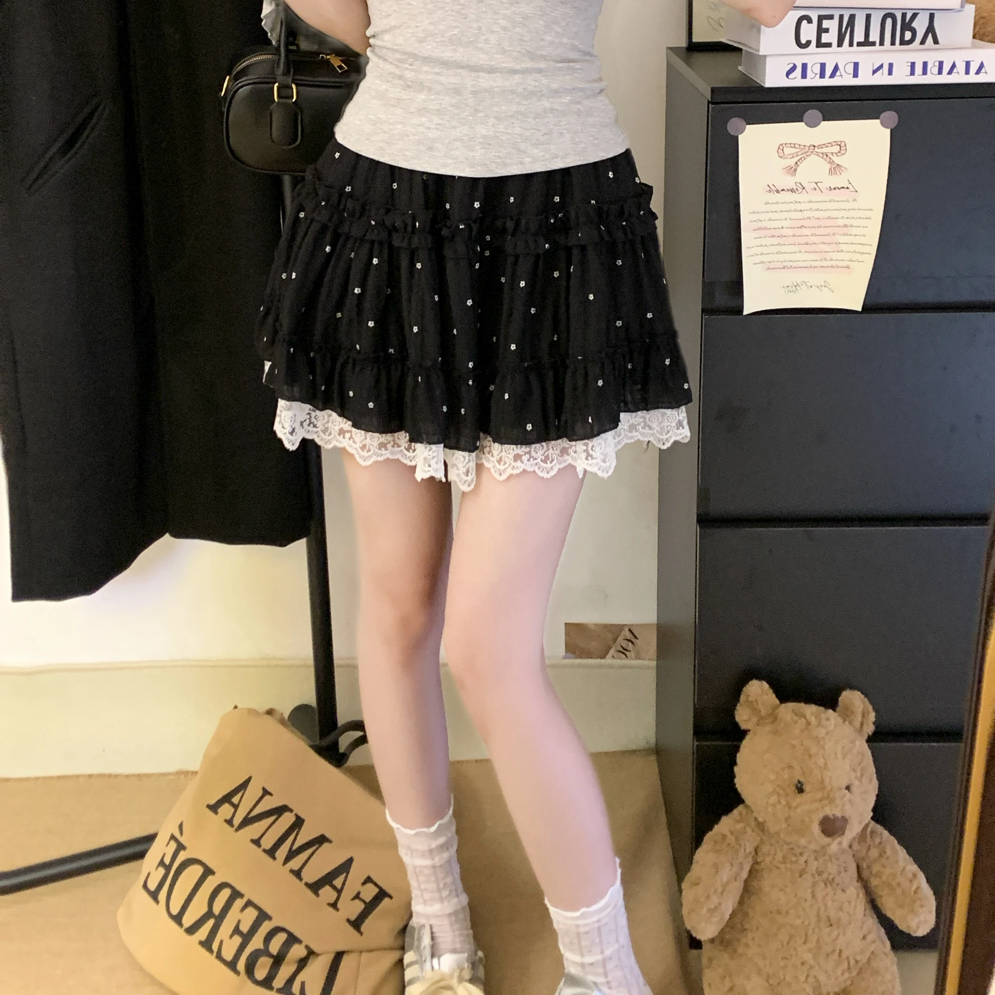 

Кружевная лоскутная женская элегантная летняя короткая юбка трапециевидной формы с высокой талией, модная одежда в корейском стиле, женские плиссированные юбки с принтом