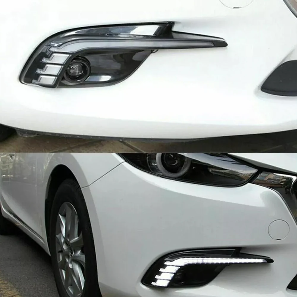 LED DRL for Mazda 3 Axela 2017 2018 Front Driving Fog Light Bezel Daytime Running Light with Dynamic Sequential Turn Signal