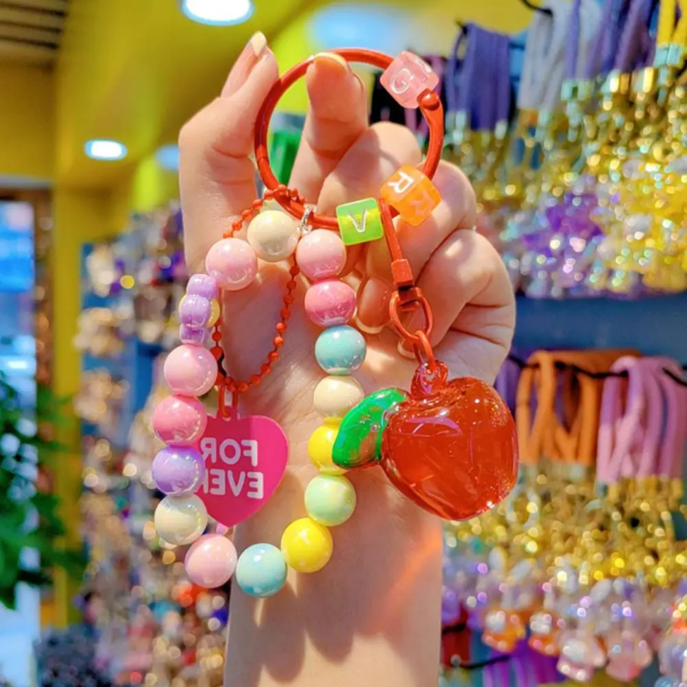 Fruit Pendant Purse Charm Colorful Fruit Pendant Keychain with Beads Cute Transparent Bag Charm for Women Girls Teens Sparkling